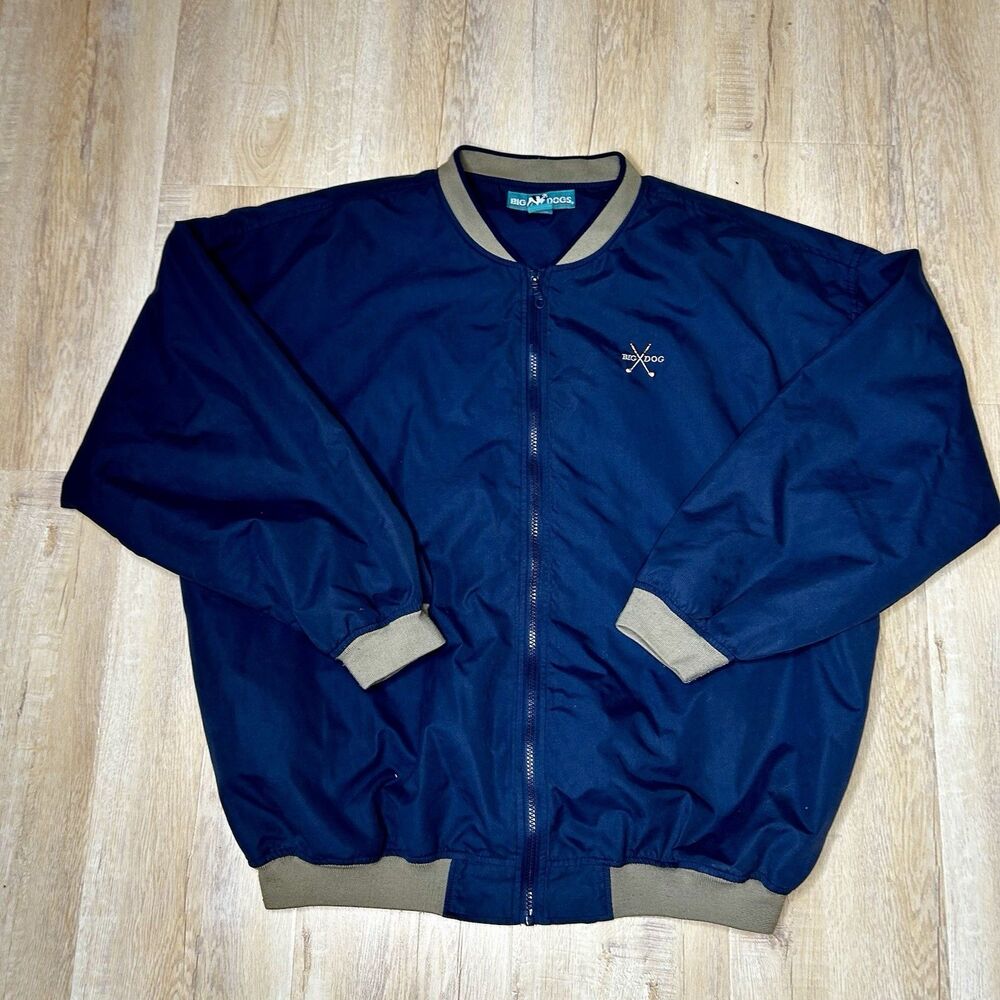 Big Dogs Jacket Mens XL Blue Windbreaker Zip Up Nylon Vintage 90s y2k